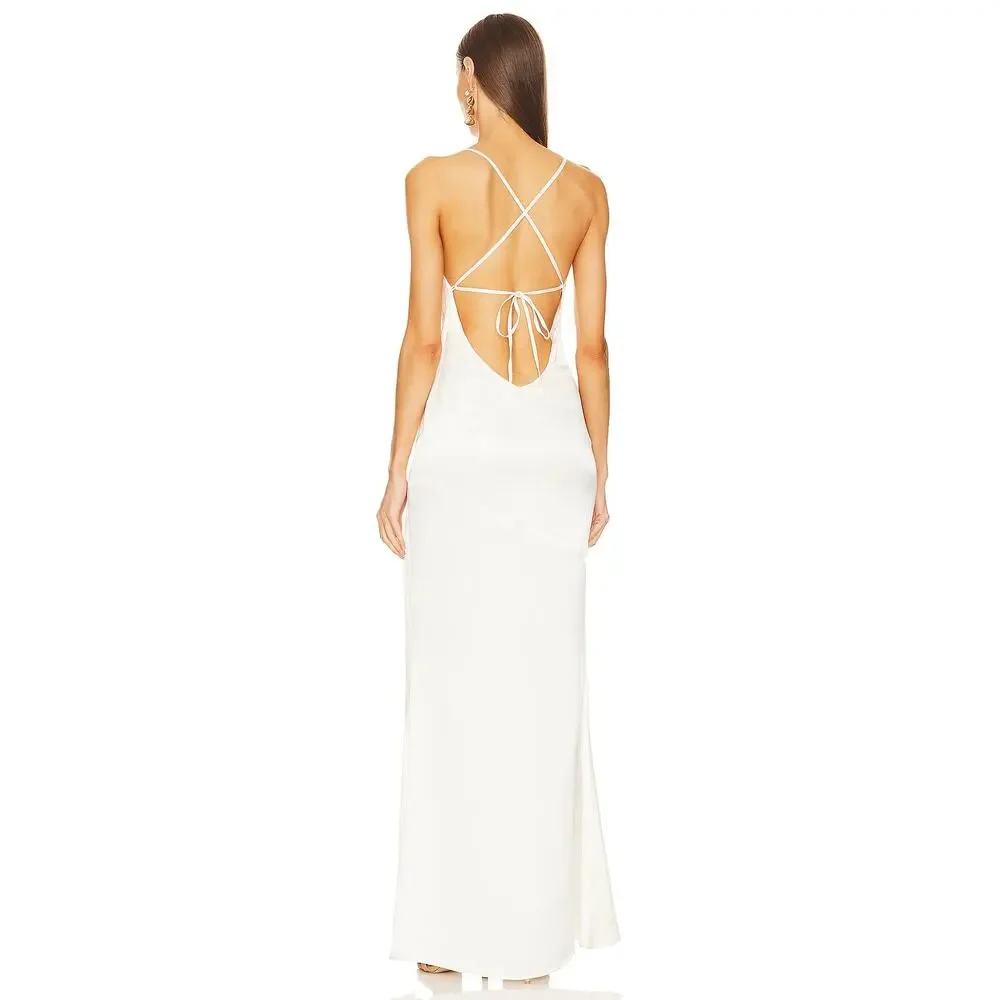 Michael Costello Cecelia Gown Satin Cowl Neck Formal Wedding Gala Party Prom XS